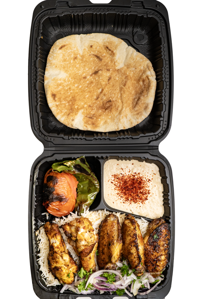 Chicken Wings Kabob Plate.